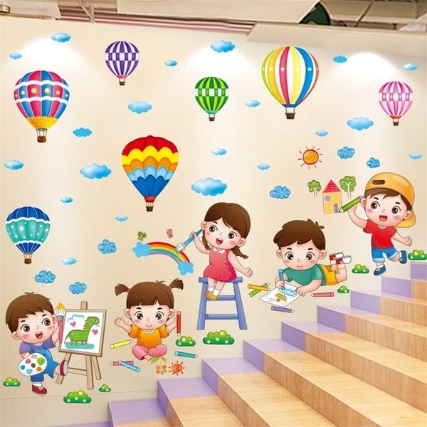 Duvar çıkartmaları Karikatür Çocuklar Çizim duvar çıkartmaları Diy hava balonları duvar çıkartmaları Çocuklar için Bebek Yatak Odası Kreş Ev Dekorasyonu 221008