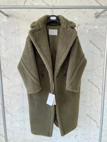 Parka in pelliccia di alpaca verde militare 101801 MMAX Teddy Bear Icon Coat Lana su base in seta Bottone da donna Soft