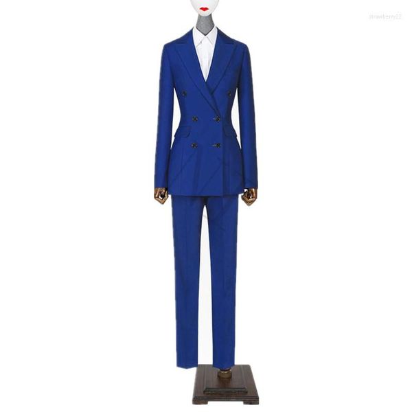 Zweiteilige Damen-Hosenjacke, Damen-Business-Anzug, königsblau, zweireihig, für Damen, Büro-Uniform, Abend, formelle Damen-Hose, 2