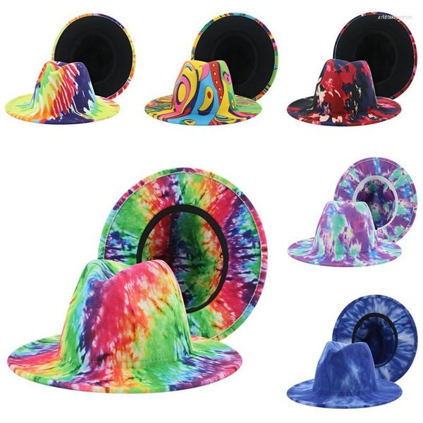 Berets Hut Fedoras Hüte Für Frauen Tie Dye Mehrfarbige Filz Kappen Panama Mode Luxus Fedora Winter Sombreros De Mujer