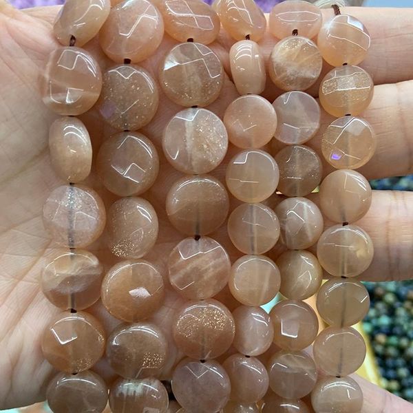 Perline 10/12mm Natural Gold Sunstone 15 '' Moneta arancione Pietra allentata fai-da-te per gioielli che fanno regalo collana bracciale donna