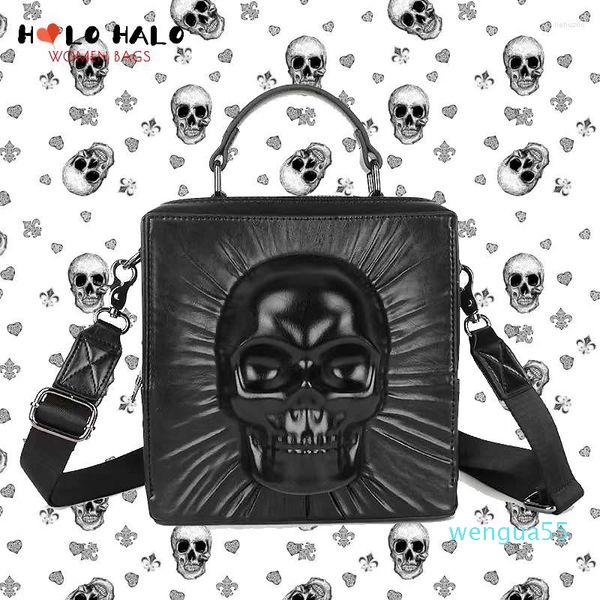 Вечерние сумки темно -готическая коробка для черепа форма женская сумочка и кошелек панк панк женская сумка для плеча черная лолита косплей кожа дизайнер кожа