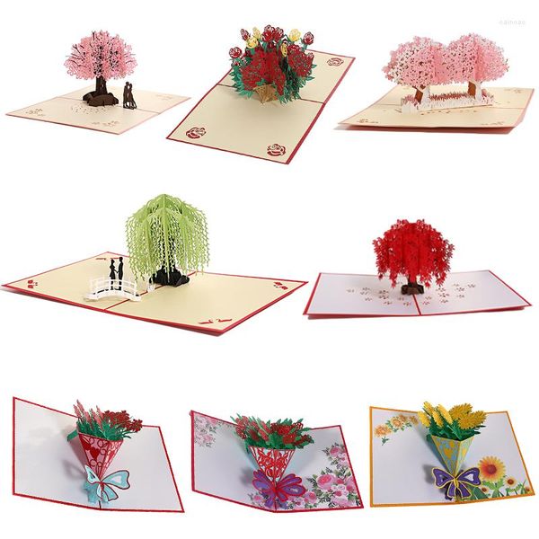 Cartões de felicitações 3D -UP Cartão Flor Maple Cherry Tree Convite de aniversário Festa de aniversário Gift Cartão postal com envelopes