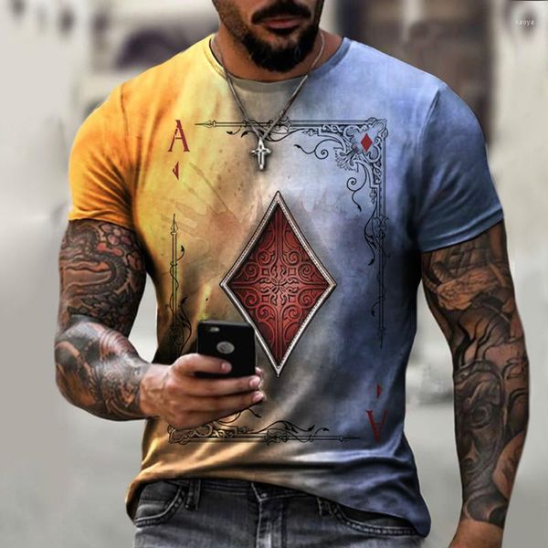 Herren-T-Shirts, 3D-gedruckt, lose Streetwear, Hip-Hop, Herren, Gitter-Quadrat-Poker, modisch, große Größe, kurzärmelig, Top-T-Shirts