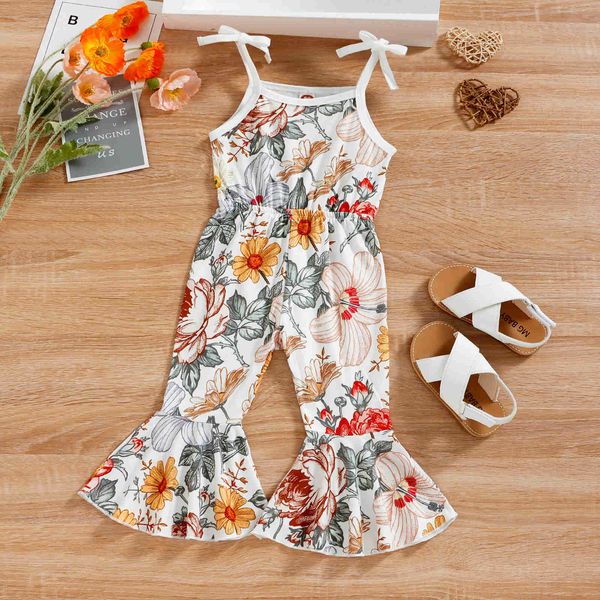 Rompers 04y Baby Toddler Girls Mumpsuit Tieup Jarretl Sleeveless Elastic High Water Flowers Impresso Toys Longo Longo J220922