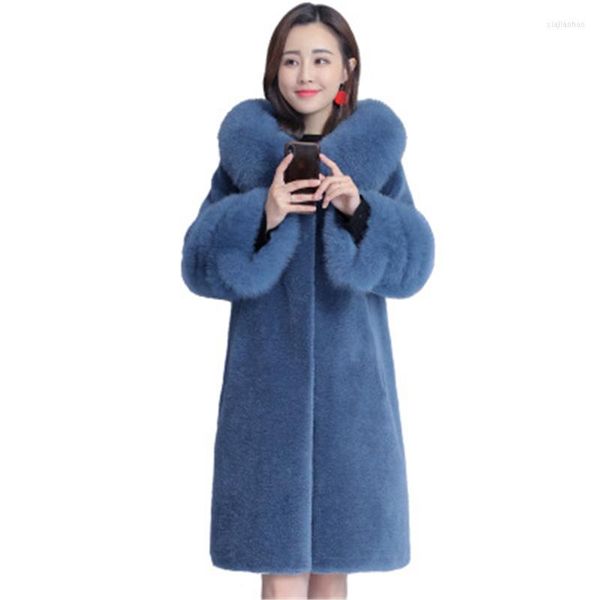 Frauen Pelz 2022 Frauen Echt Mantel Winter Jacke Kragen Schafschur Wolle Lange Manteau Femme Hiver T541