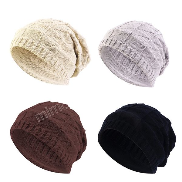 Örme Beanie Kadın Şapkası Erkekler Sıradan Sırplı Rhombus Örgü Sıcak Şapka Tığ işi Kafatası Unisex Kadın Baggy Cap