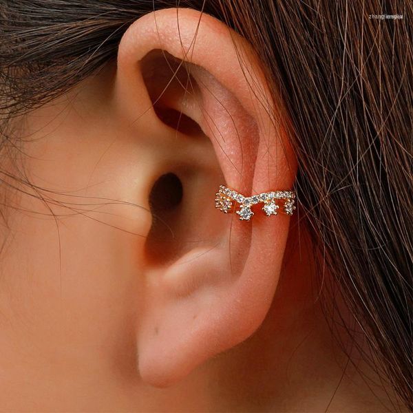 Orecchini schienali 1pc Eleganti clip auricolari a corona cristallina con zircone in rame in cartilagine sexy polsini per piercing finti a forma di C per donne