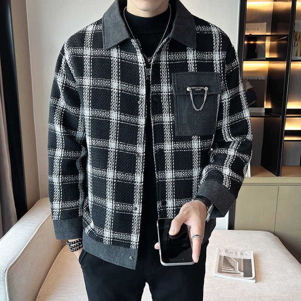 Herren Pelz Kunstpelz Herbst Winter Plaid Wolljacken Männer Klassische Mode Casual Business Trenchcoat Kurze Soziale Windjacke Streetwear Mantel T221007