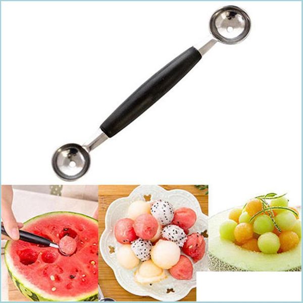 Utensili per gelato Utensili per gelato Pallina di melone Cucchiaio di frutta Sorbetto Utensile da cucina a doppia estremità in acciaio inossidabile Accessori da cucina Gadge Dh9Nz