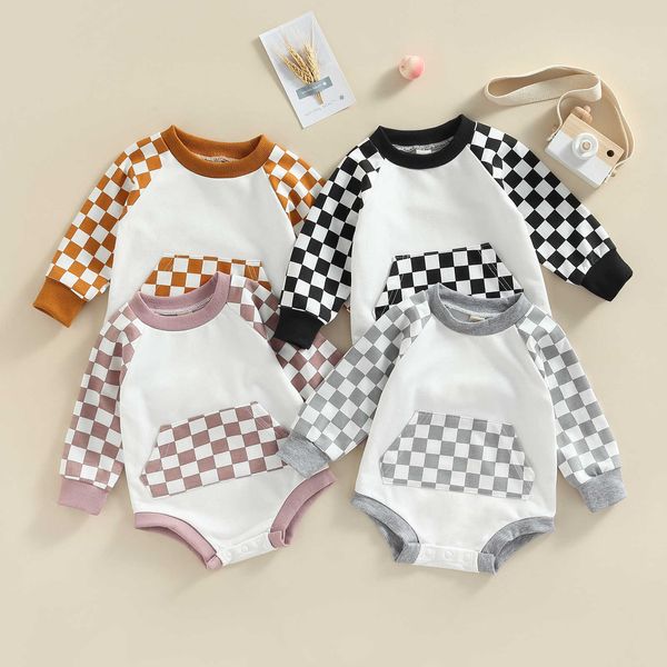 Rompers 2022 recém -nascidos menino menino menino de primavera roupas de outono fofo xadrez de manga longa Triângulo de salto de macacão casual Casual Roupfits J220922