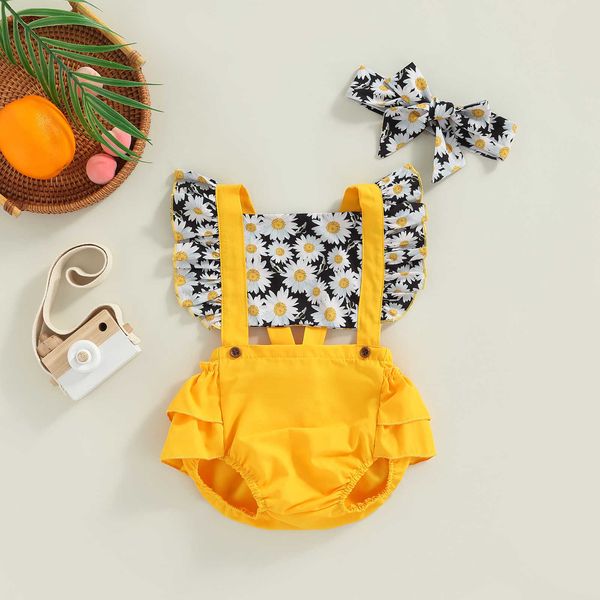 Rompers Baby Girl Summer Clothes Design senza maniche Design Daisy Patchwork Jarretel Jartel Cute Head Bash J220922