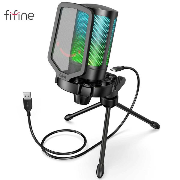 FIFINE Ampligame USB-Mikrofon für Gaming-Streaming mit Pop-Filter-Stoßdämpferhalterung, Gain-Control-Kondensatormikrofon für Laptop/Computer