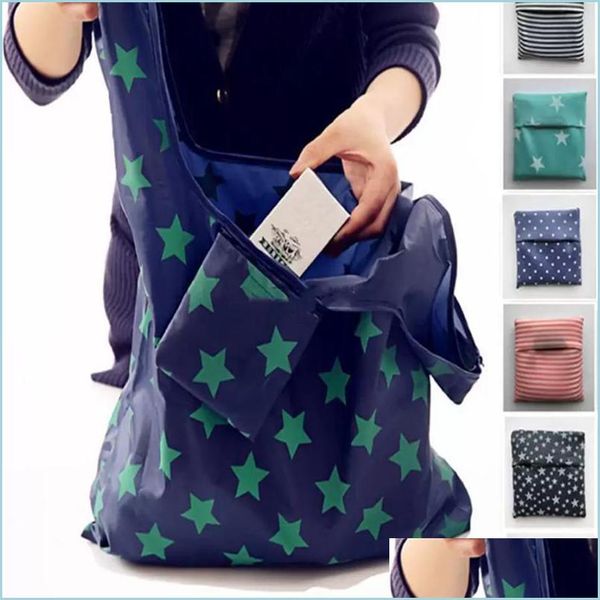 Bolsas de armazenamento 6styles Sacos de loja reutilizáveis ​​dobráveis ​​Eco Armazenamento de armazenamento Star Stripe DOT PRIMA