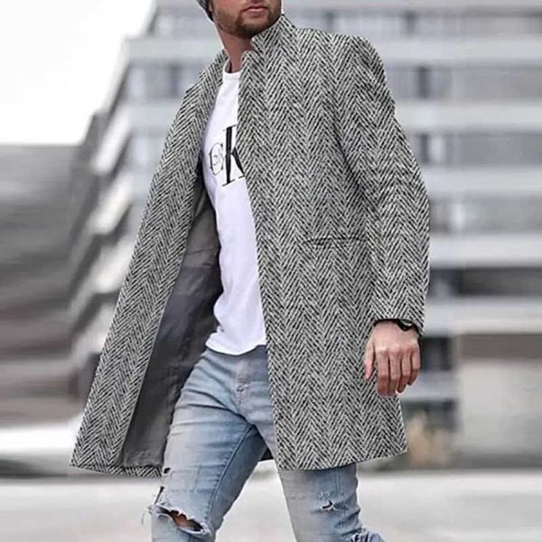 Casacos de pele sintética masculinos outono inverno manga comprida sobretudos moda reta blazer jaquetas padrão vintage estampa gola abotoada casacos