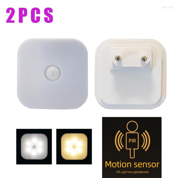 Nachtlichter 2PCS Motion Sensor Licht EU Stecker LED Lampe Intelligente Menschlichen Körper Induktion Wand Lampen Für Flur WC