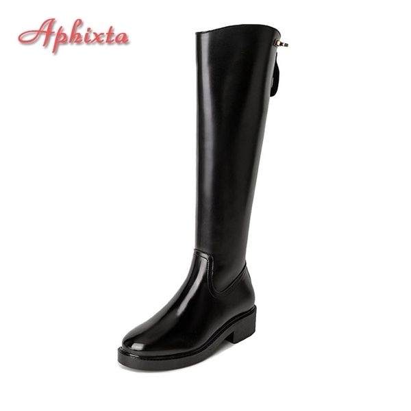 Stivali Aphixta Winter Warm Long Womens High Metal Lock Catch Shoes Zipper Platform 45cm Square Heel Botas Mujer 221007