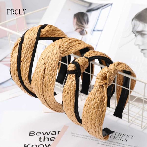 Огни для повязки Proly New Fashion Женщины повязка на голову Веснае лето Рафия Плетение ручной работы в ручной полосе волос для взрослых аксессуаров для волос.