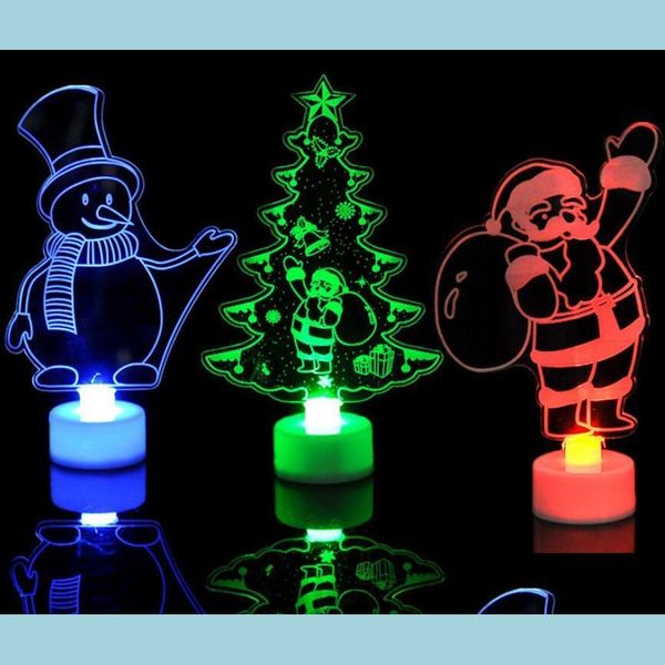 Decorações de Natal Decralização do Natal Luzes LEDs Creative Color Alteração Night Night Snowman Snowman Papai Noel Tower Tree Tree Lumi Bdesybag Dhujq