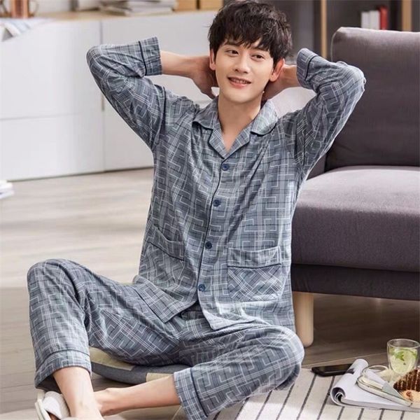 Men's Sleepwear Men Pijama Conjunto Soft Long Seeeve 2 PCs Ter Sum Sleep Sleep Clothing Night Home Wear Paijama Pijama Hombre 221007