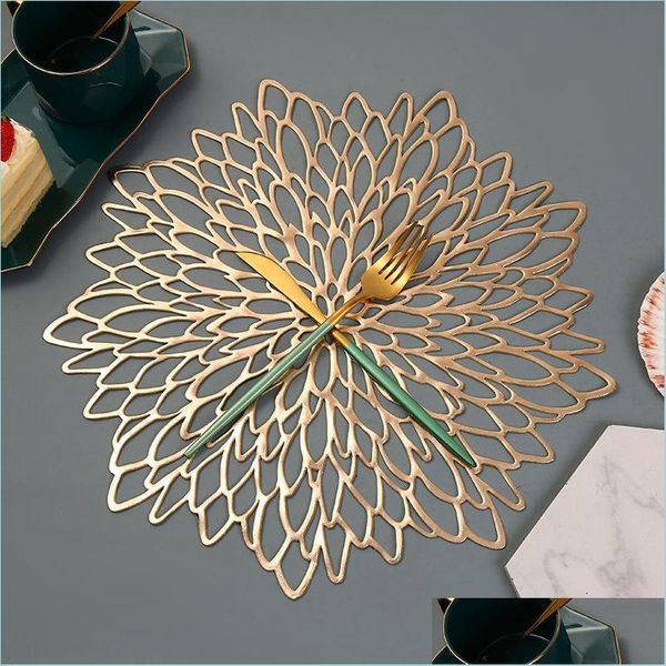 Outra decoração de casa de decoração de mesa de tapete hibiscus flor bronzing pvc placemat insation hollowaster coaster bigol tigela em casa entrega de calor de Natal dhtvh