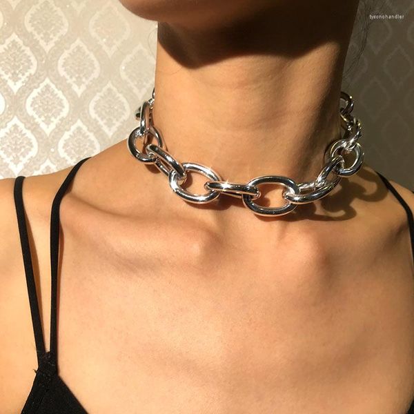 Ketten Just Feel Punk Kette Choker Halskette Kragen Statement Hip Hop Chunky Gold Farbe Aluminium Dicke Frauen Männer Schmuck