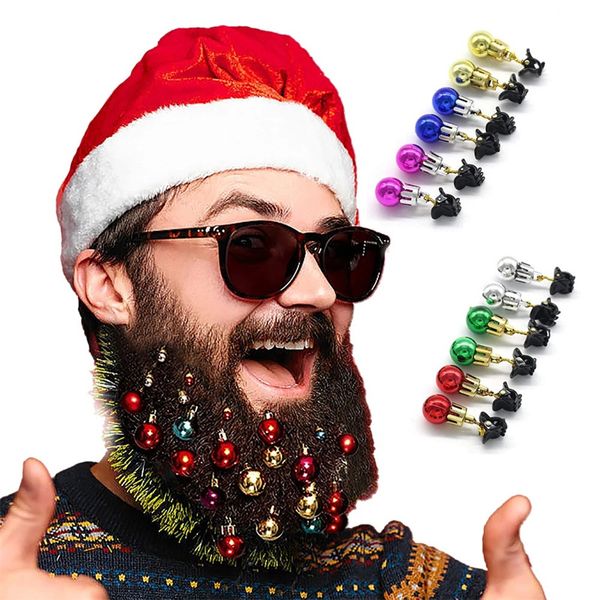 Ornamenti per barba con palla di Natale 12 pezzi / set Palline colorate per capelli facciali di Natale per la decorazione di baffi da uomo