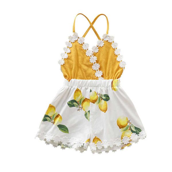 Rompers 04y Recém -nascido Baby Girl Band Romper Sunsuit Lemon Print Lemon Lemot Summer Roupos de roupas J220922