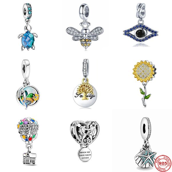 925 sterling silver ciondola fascino donne perline gioielli di alta qualità regalo all'ingrosso tartaruga girasole manubri ciondola bead fit braccialetto pandora fai da te