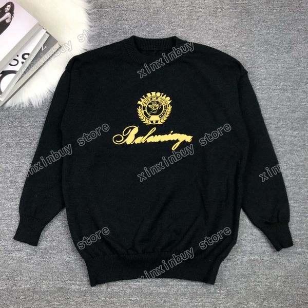 xinxinbuy Männer Designer Hoodie Pullover Brief Ähren Weizen Stickerei Paris Rundhals Frauen Schwarz Weiß Khaki S-2XL