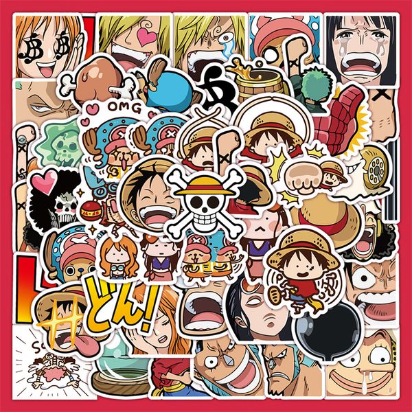 60 Stück One Piece-Aufkleber für Wasserflaschen, Anime-Cartoon, Luffy, lustiger Ausdruck, Aufkleber für Kinder, Teenager, Erwachsene