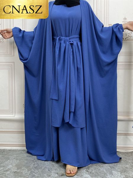 Diseño de ropa étnica islámica para mujeres Conjunto de Abaya de 3 piezas Vestido modesto Moslimsets Corán Regalo Burqa Dubai Turco Kimono Robe 221007