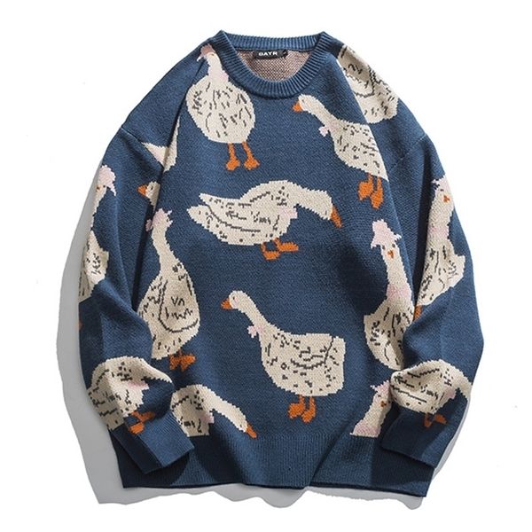 Suéter Masculino de Malha Japonesa Masculino Animal de Desenho Animado Pato Goose Print Pullover Harajuku Casual Oneck Oversize Top Streetwear Unissex Outono 221008