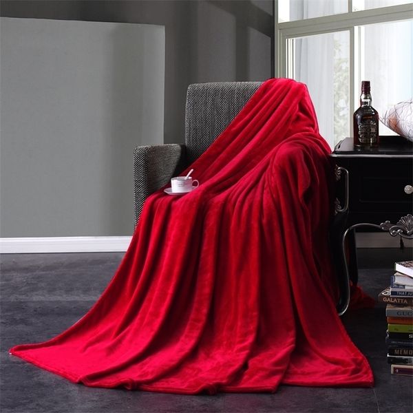 Coperta di flanella rossa morbida coperta sul divano letto aereo da viaggio plaid tessili per la casa per adulti tinta unita 43 221007