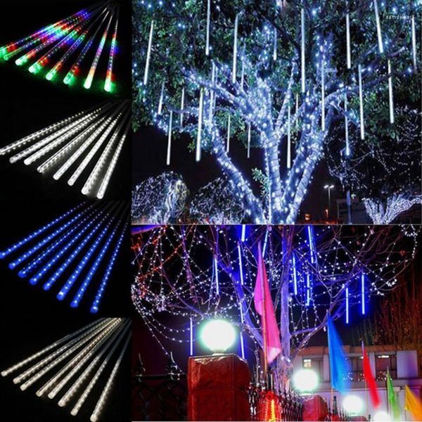 Stringhe multicolori 30CM Tubi di pioggia di meteoriti AC110-240V Natale LED String Light Garden Wedding Party Holiday Tree Decor 8 pezzi / set