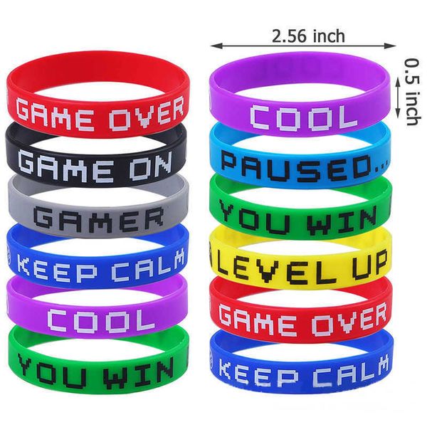 Partyspiele Basteln 10 teile/los Silikonkautschuk-Armband Geburtstagsfeierbevorzugungen Mehrere Farben Lustige Armbänder Happy Game Theme Geburtstagszubehör Kinder T221008