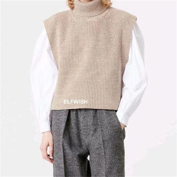 Damenwesten Frau 100 % Wolle Rollkragenpullover Weste Offene Seiten Breite Schulterweste Tops Hohe Qualität 221007