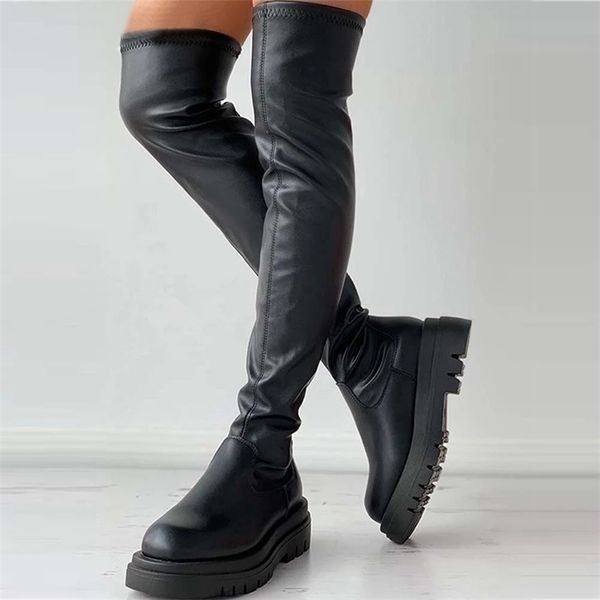 Boots Punk Style Mulheres Big Size 3543 Sexy sobre o joelho Ladies Winter Shoes Plataforma Mid Heel Taxa 221007