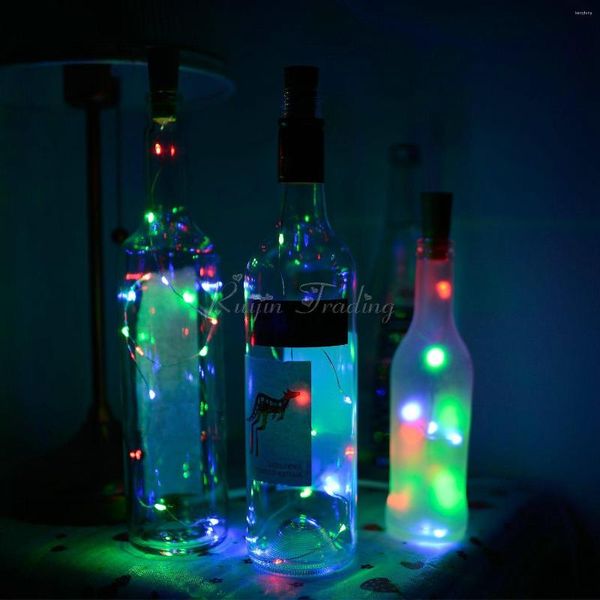 Stringhe Tappo per bottiglia di vino Corda luminosa in sughero 15 20 LED Ghirlanda di fata in rame Decorazione per feste di Natale all'aperto LR44 Alimentato a batteria