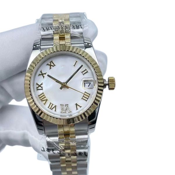 2023 Mulheres mais quentes relógios 31mm de 6 mm 6 dígitos Diamante sintético Roman Roman Face Face Aço inoxidável Data Tone Date