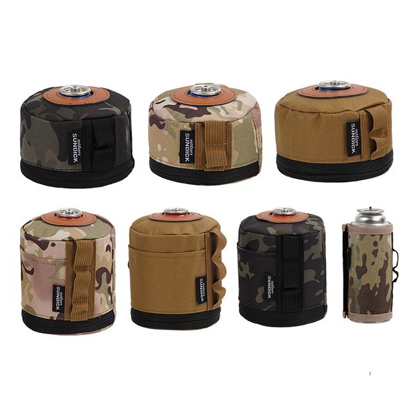 Backpacking упаковывает газовая банка защитная крышка 230/450G Газо-танк корпус с воздушной бутылкой в ​​рукаве коробка с боковым карманом газо-канистром корпус