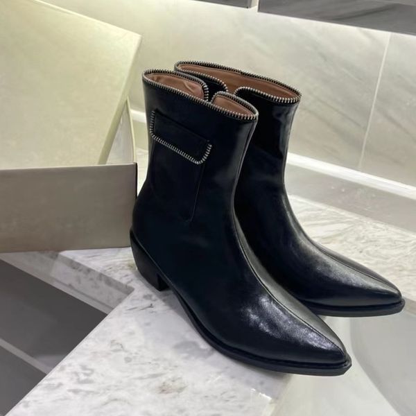 Nova Moda Feminina Martin Boots Sapatos de Designer de Luxo Outono e Inverno Couro Genuíno Sapatos Denim Ao Ar Livre Salto Alto Antiderrapante Manutenção Quente Pontas de Borracha 35-40