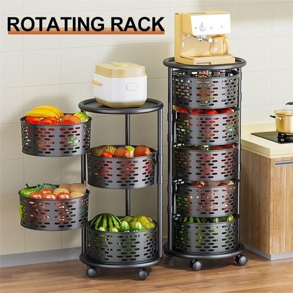 Fillers de colandes aço inoxidável 5 camadas prateleira de rotação de cozinha 360 graus cestas de frutas de armazenamento de vegetais prateleira redonda com rodas 221008