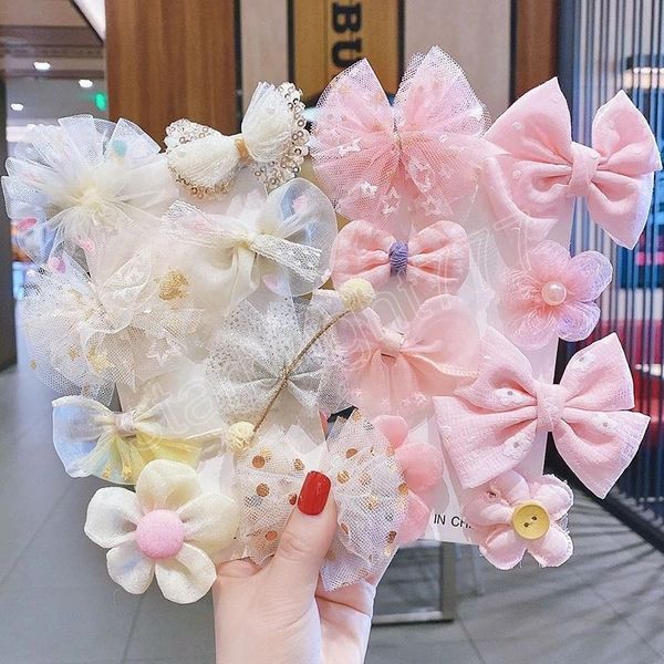 8 Teile/satz Mädchen Spitze Chiffon Bogen Haarnadeln Süße Blume Haar Clips Barrettes Mode Kinder Baby Haar Zubehör