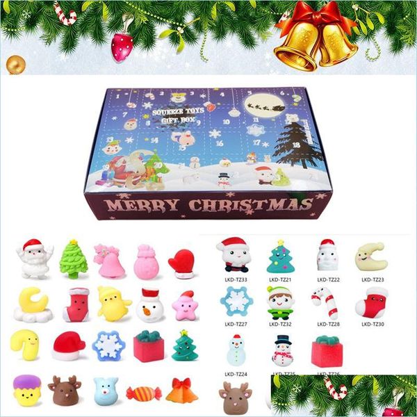 Weihnachtsdekorationen Weihnachts-Countdown-Kalender Pinch Music Blind Box Dekompressionsentlüftungsspielzeug Cartoon Niedliches Knödel-Geschenkset Drop D Dhjrl