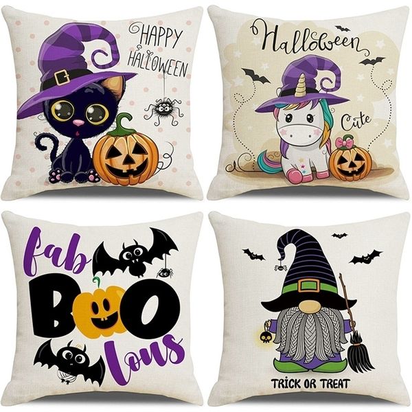 Kissendekoratives Kissen Halloween werfen Sofa Dekoratives Kissen Leinen Digital Druck Home Dekoration Lila Kürbisstühle 45x45 Kissen 221008