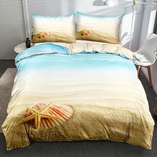 Bettwäsche-Sets, 3D-Seestern- und Muschel-Bettbezug-Set A/B, doppelseitige Bettdecke, volles Doppelbett, King-Size-Bett, 203 x 230 cm, Bettwäsche, Heimtextilien