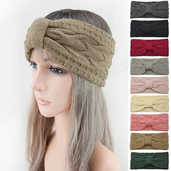 Mulheres de faixa de crochê largura de tricô doce Mulheres atoradas Twist turbante Headwrap Warge Hair Band War mais quente outono Bandas de cabeça de inverno