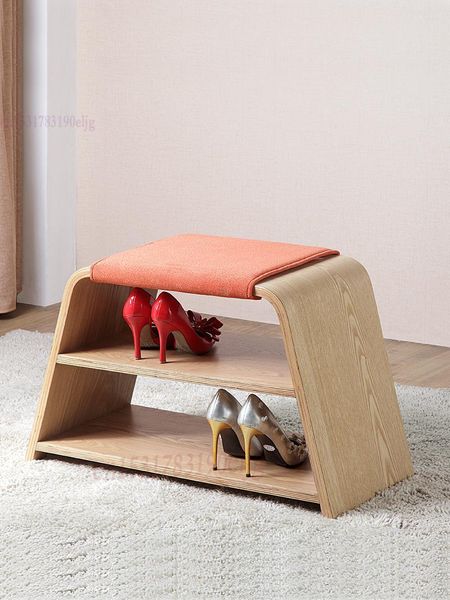 Deposito di abbigliamento Nordic Creative Home Sgabello per il cambio di scarpe Porta d'ingresso moderna e minimalista in legno massello può sedersi Angolo multifunzionale Sh