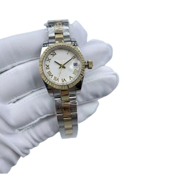 Orologi da donna 26mm Meccanico automatico Quadrante romano in oro Cinturino in acciaio inossidabile pieno 2813 Movimento Data Lady Orologio da polso a carica automatica